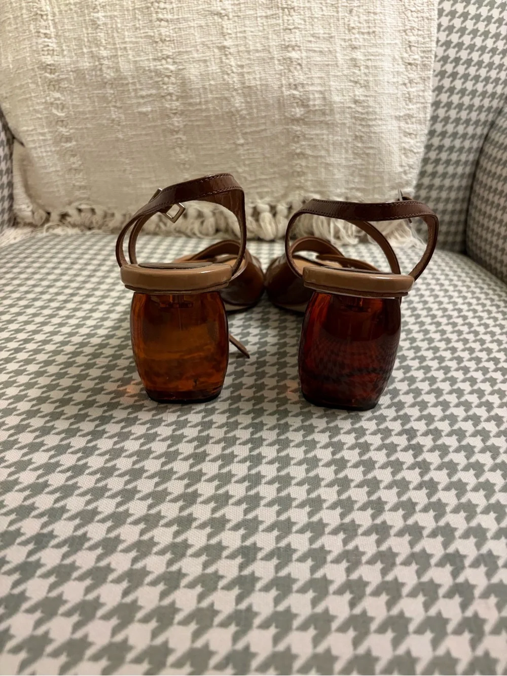 Jeffrey Campbell Two-Tone Brown Patent Knotted Slingback Heels